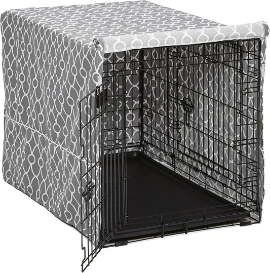 Dog Crate Cover with Teflon Fabric Protector, Poly-Cotton Privacy Kennel Cover Fits Most 36-Inch Crates, Gray Designer Print, Washable, Reduces Barking
