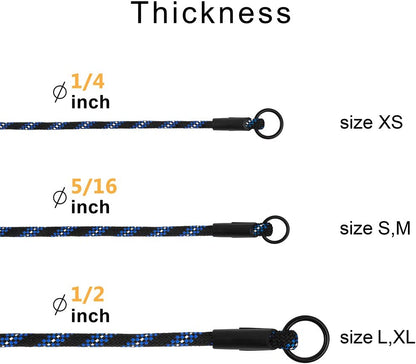 Rope Pro Training Dog Collar Braided No Pull Quick Release round Lead Collars for Dogs Small Medium Large Puppy (XS - 15.7" Long, Blue)