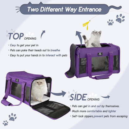 Cat Carrier Pet Carrier Portable Kitten Carrier for Small Medium Cats under 25 Lbs,Cat Carrying Case with Removable Fleece Pad,Airline Approved Soft Sided Pet Travel Carrier