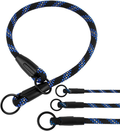 Rope Pro Training Dog Collar Braided No Pull Quick Release round Lead Collars for Dogs Small Medium Large Puppy (XS - 15.7" Long, Blue)